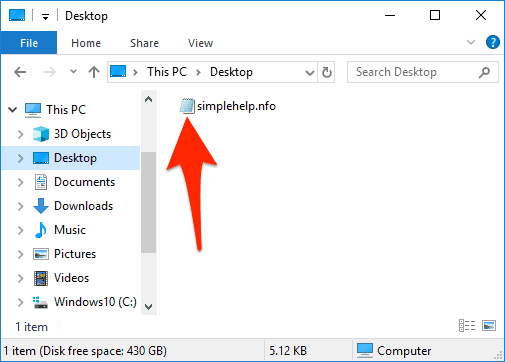 trình quản lý tệp windows 10 với tệp nfo được hiển thị